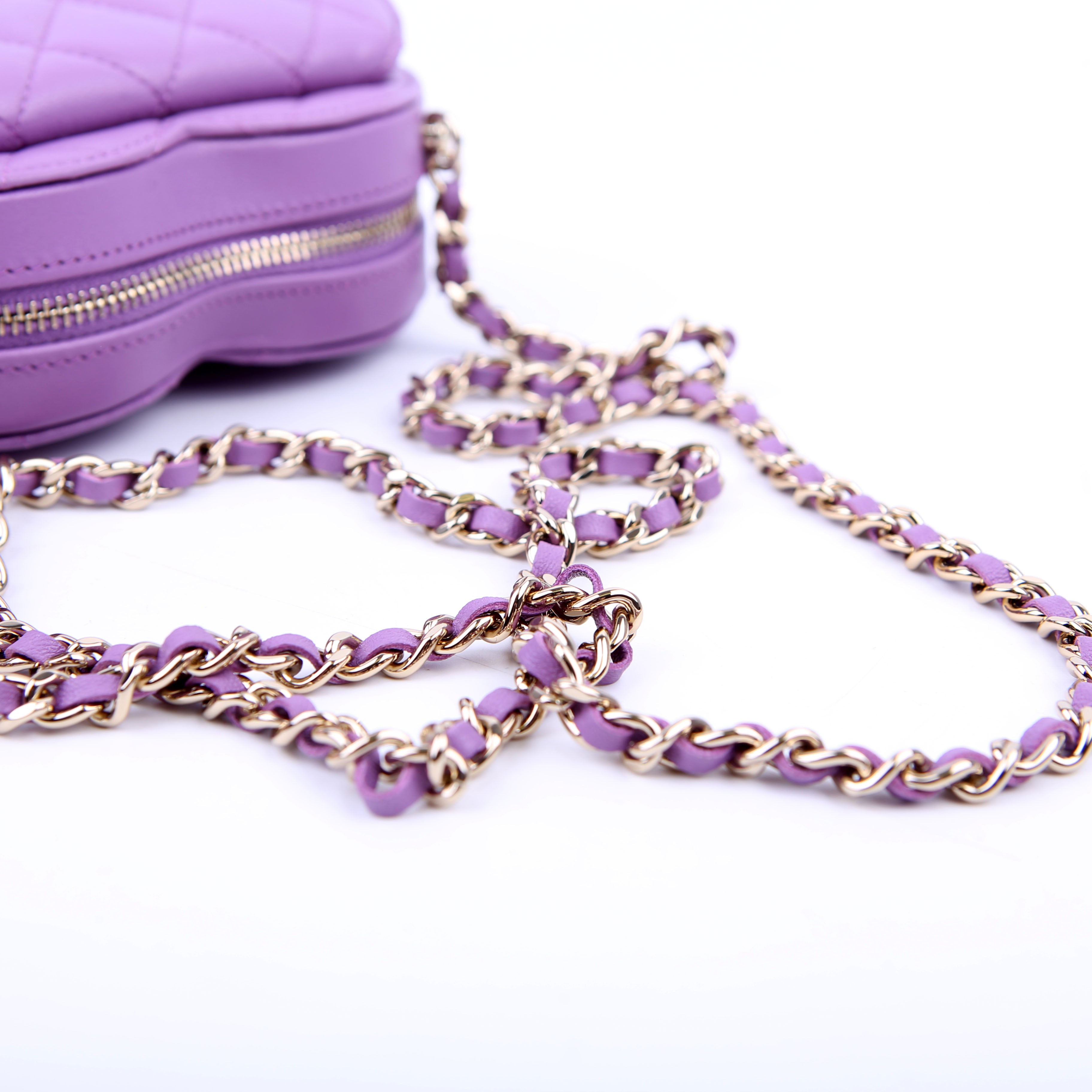 Chanel CC In Love Heart Clutch Quilted Lambskin Purple