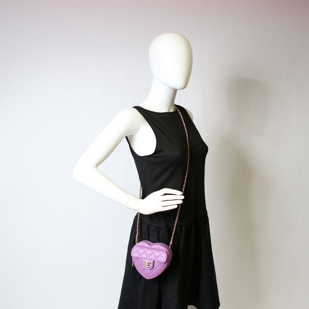 Chanel CC In Love Heart Clutch Quilted Lambskin Purple