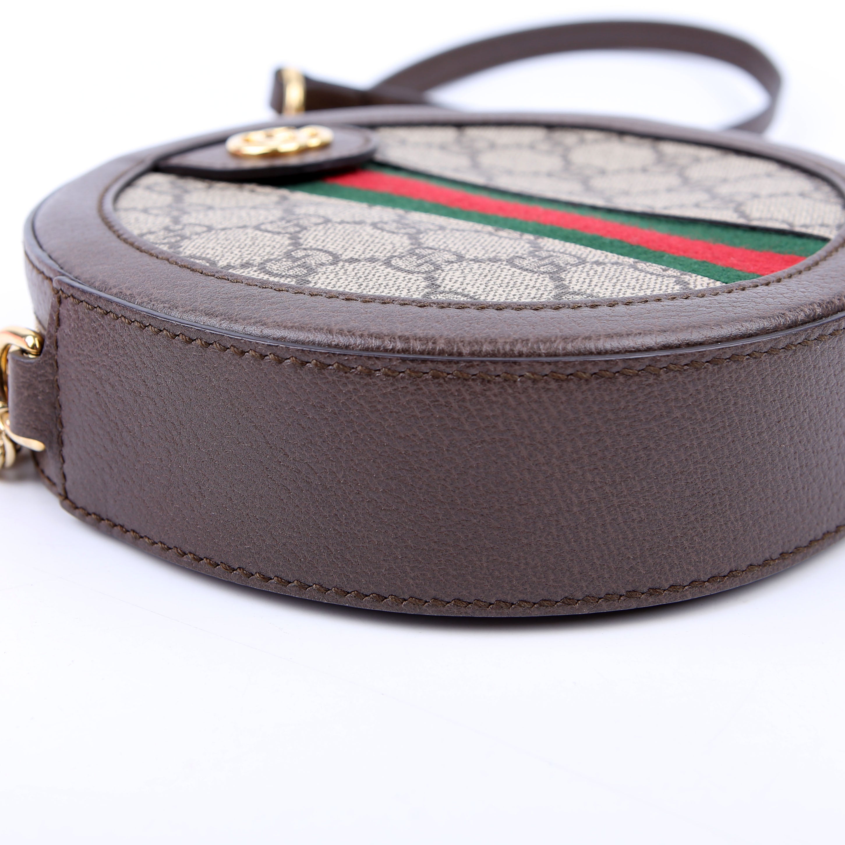 Gucci 550618 Ophidia Leather Round Small Crossbody Brown