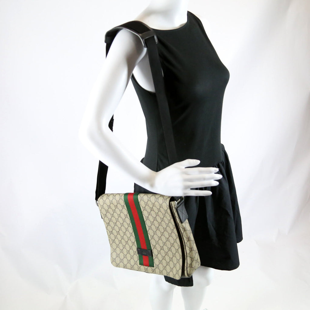 Gucci 475432 GG Supreme Ophidia Web Flap Messenger