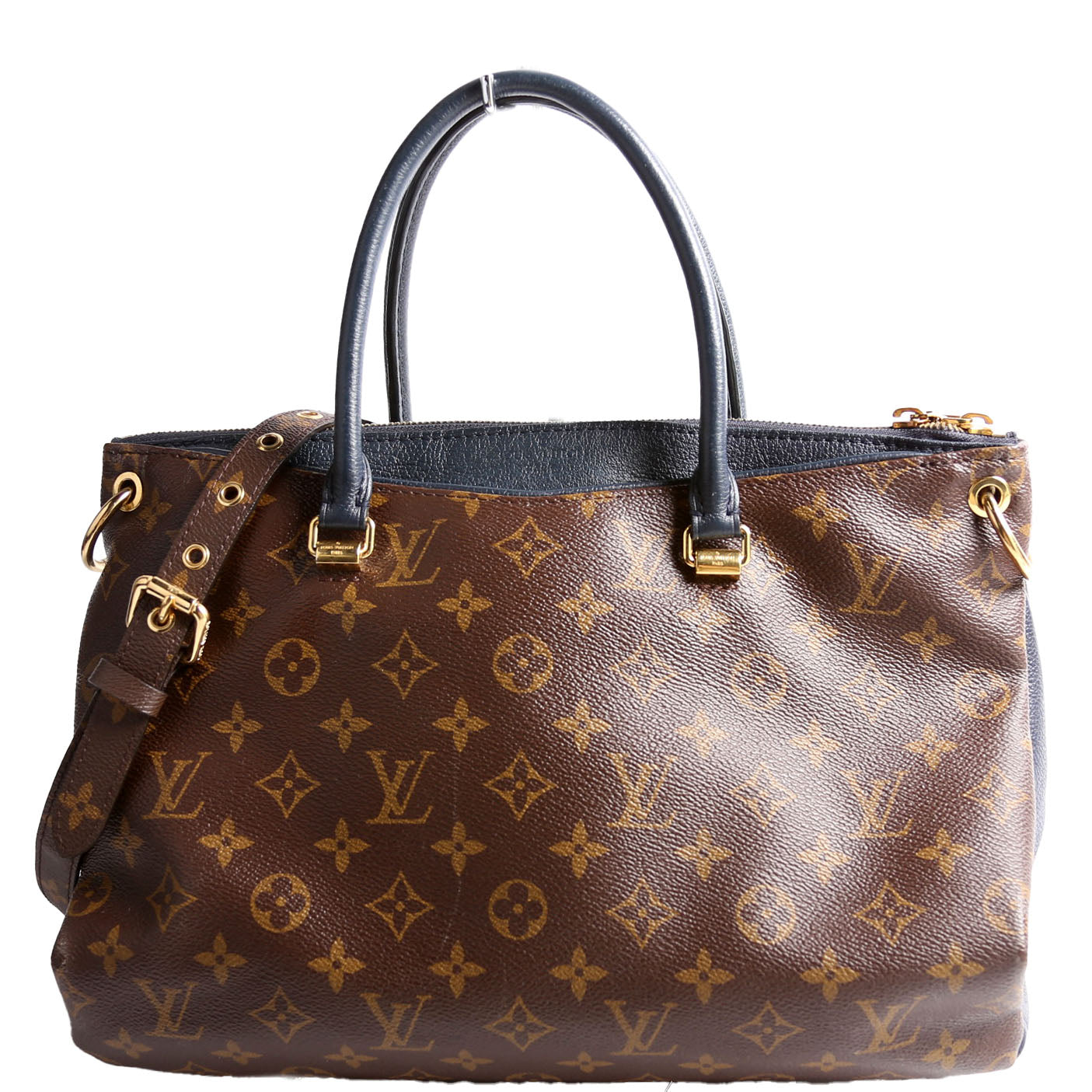 Louis Vuitton Pallas Tote Monogram Leather Side Navy