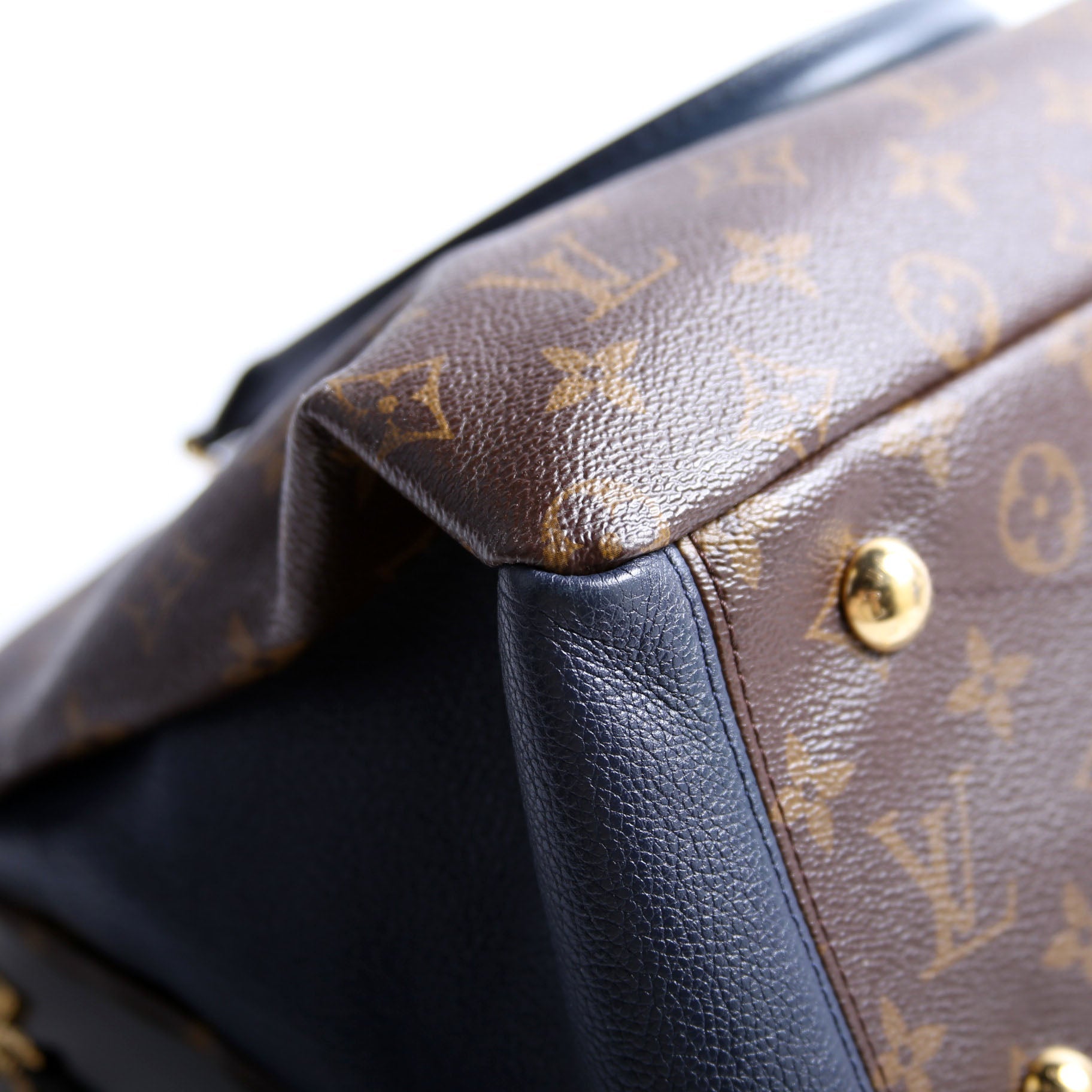 Louis Vuitton Pallas Tote Monogram Leather Side Navy