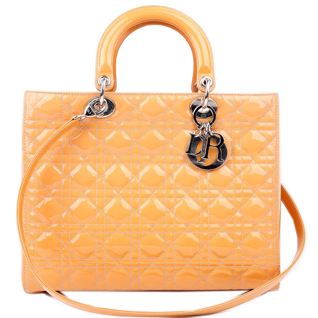 Christian Dior Lady Dior Large Cannage Patent Yellow