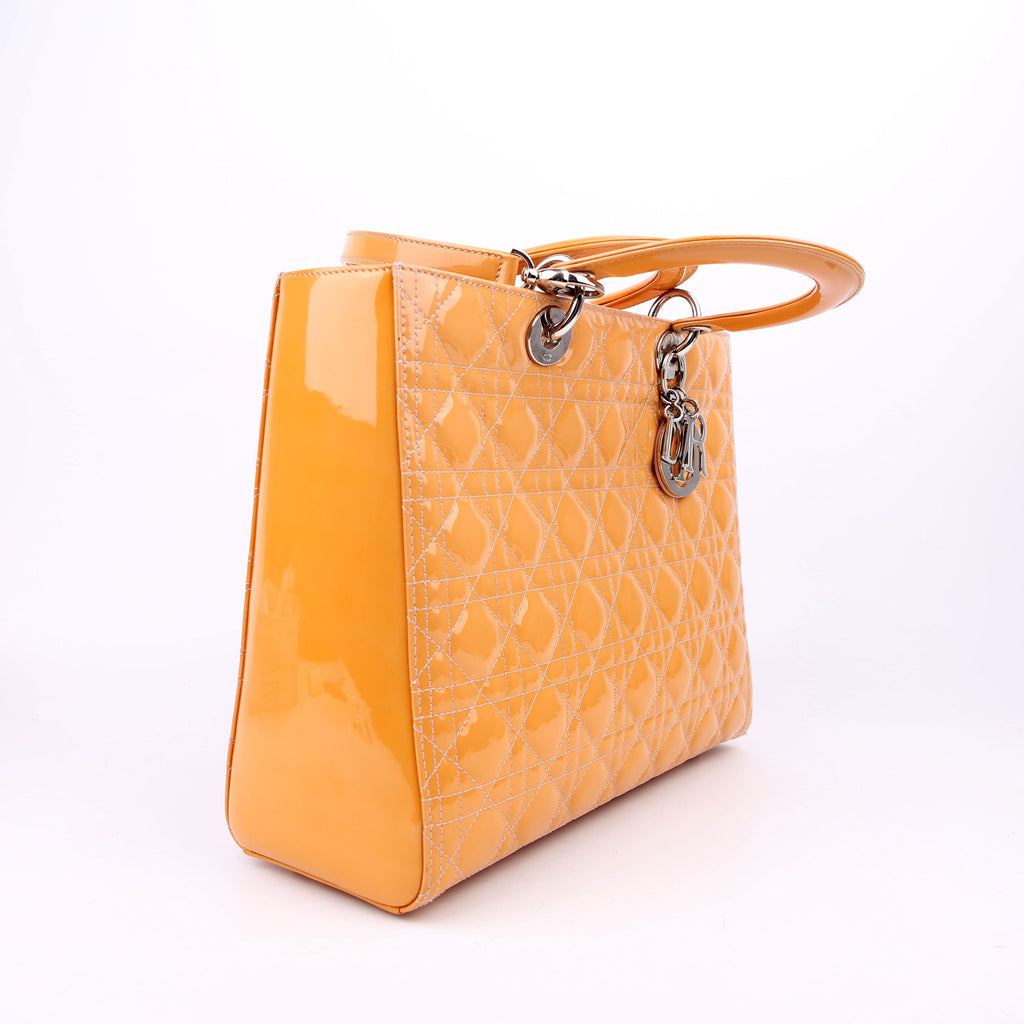 Christian Dior Lady Dior Large Cannage Patent Yellow