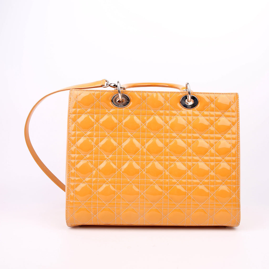 Christian Dior Lady Dior Large Cannage Patent Yellow