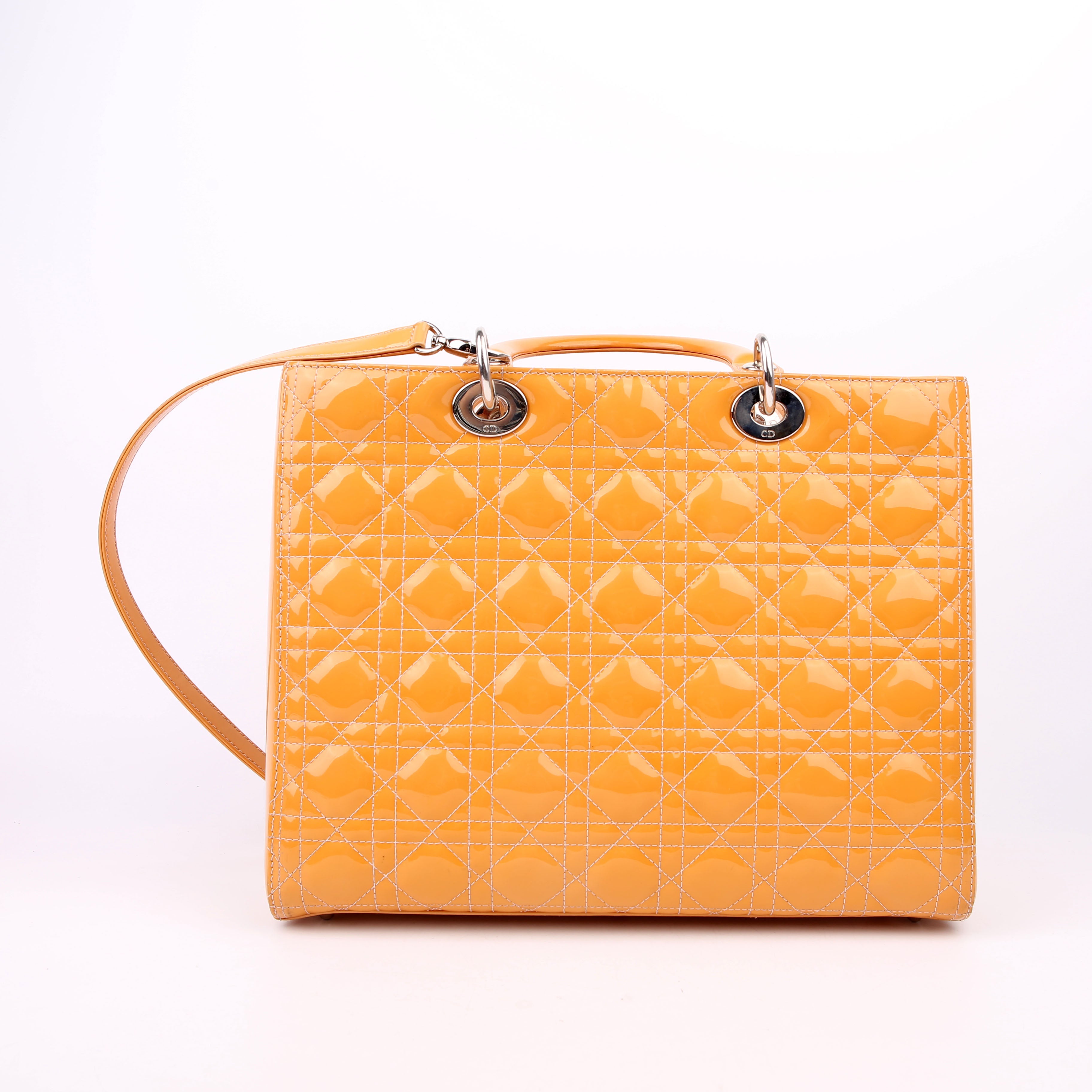 Christian Dior Lady Dior Large Cannage Patent Yellow