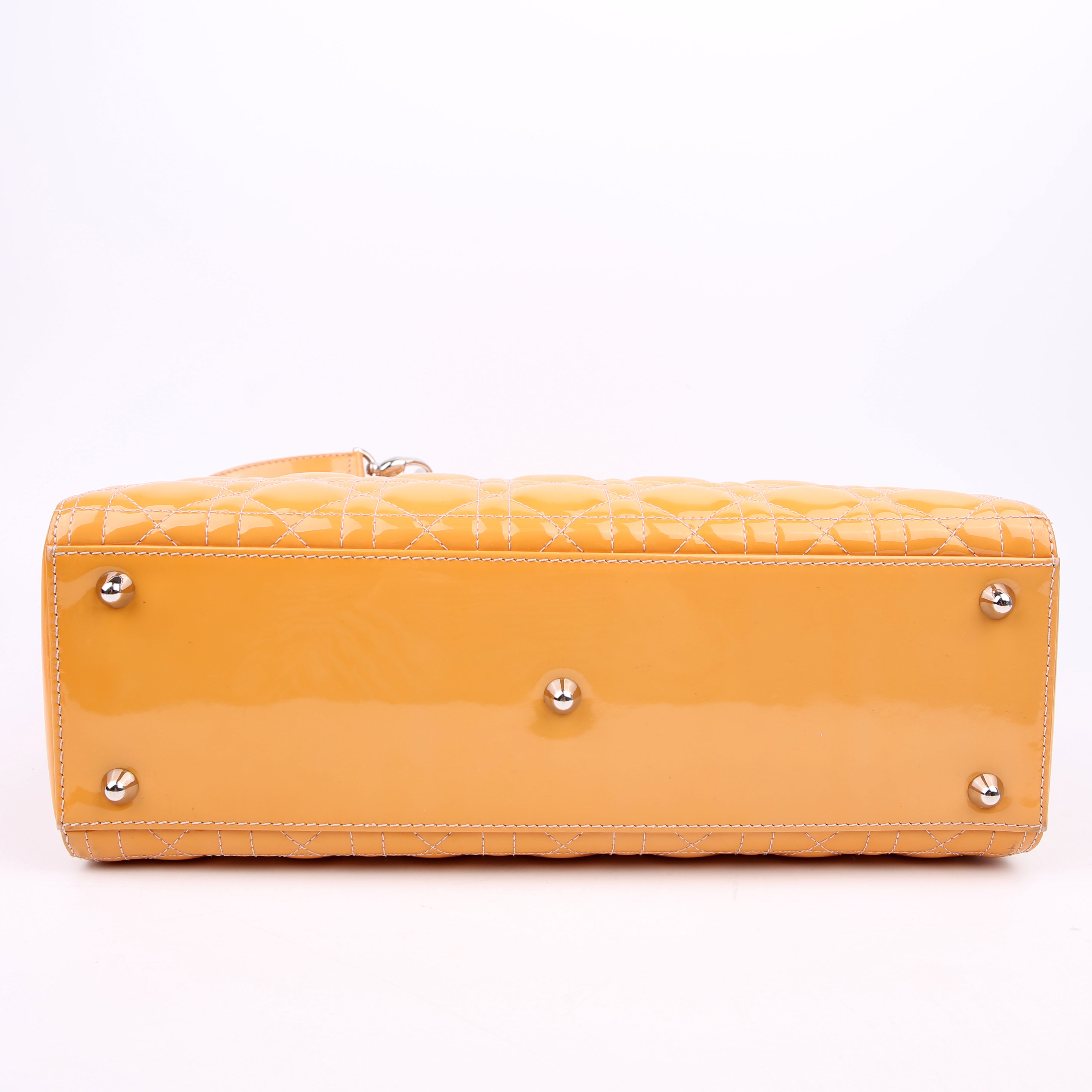 Christian Dior Lady Dior Large Cannage Patent Yellow