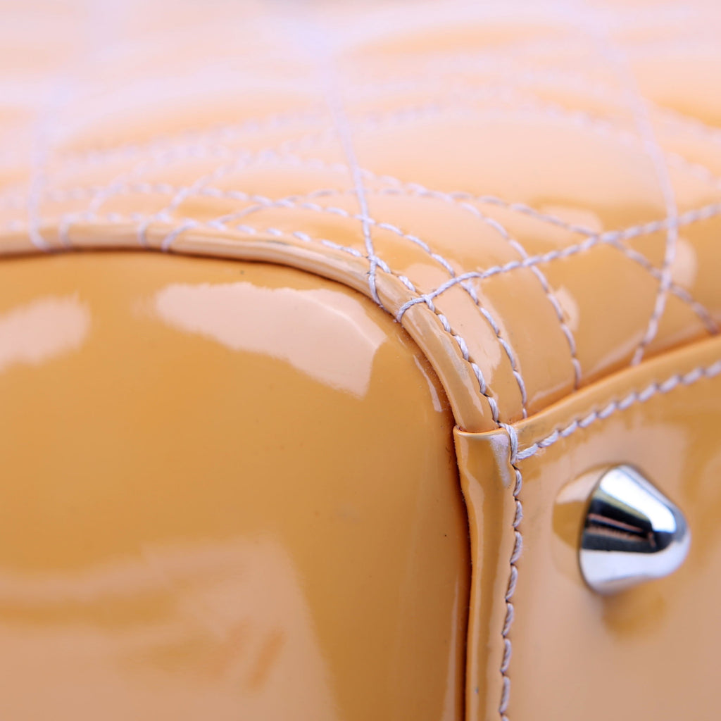 Christian Dior Lady Dior Large Cannage Patent Yellow
