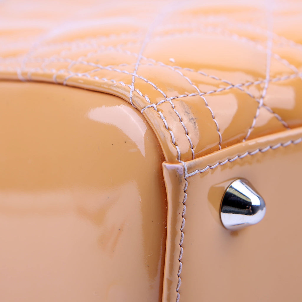 Christian Dior Lady Dior Large Cannage Patent Yellow