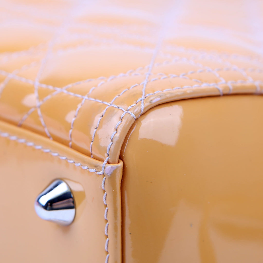 Christian Dior Lady Dior Large Cannage Patent Yellow