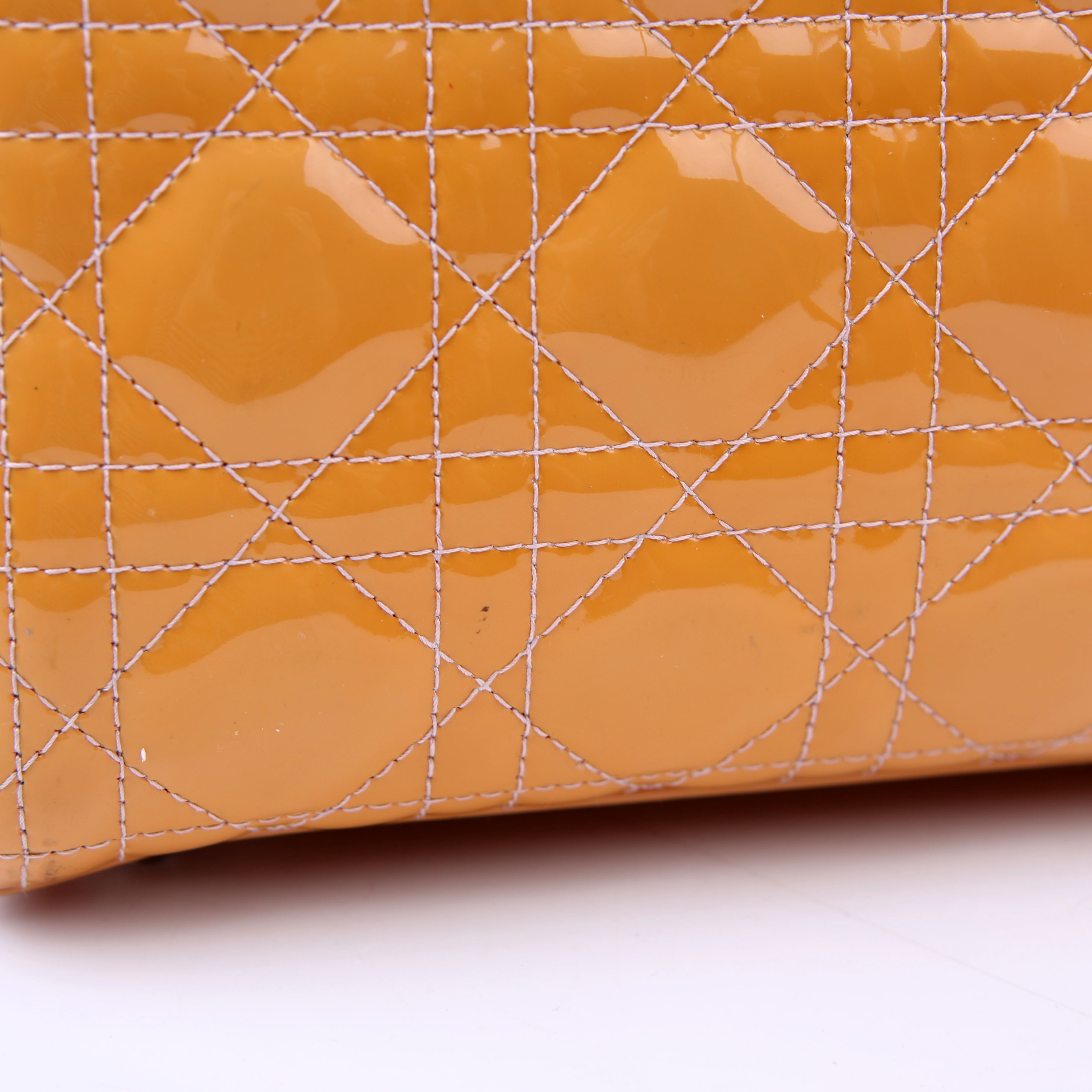 Christian Dior Lady Dior Large Cannage Patent Yellow