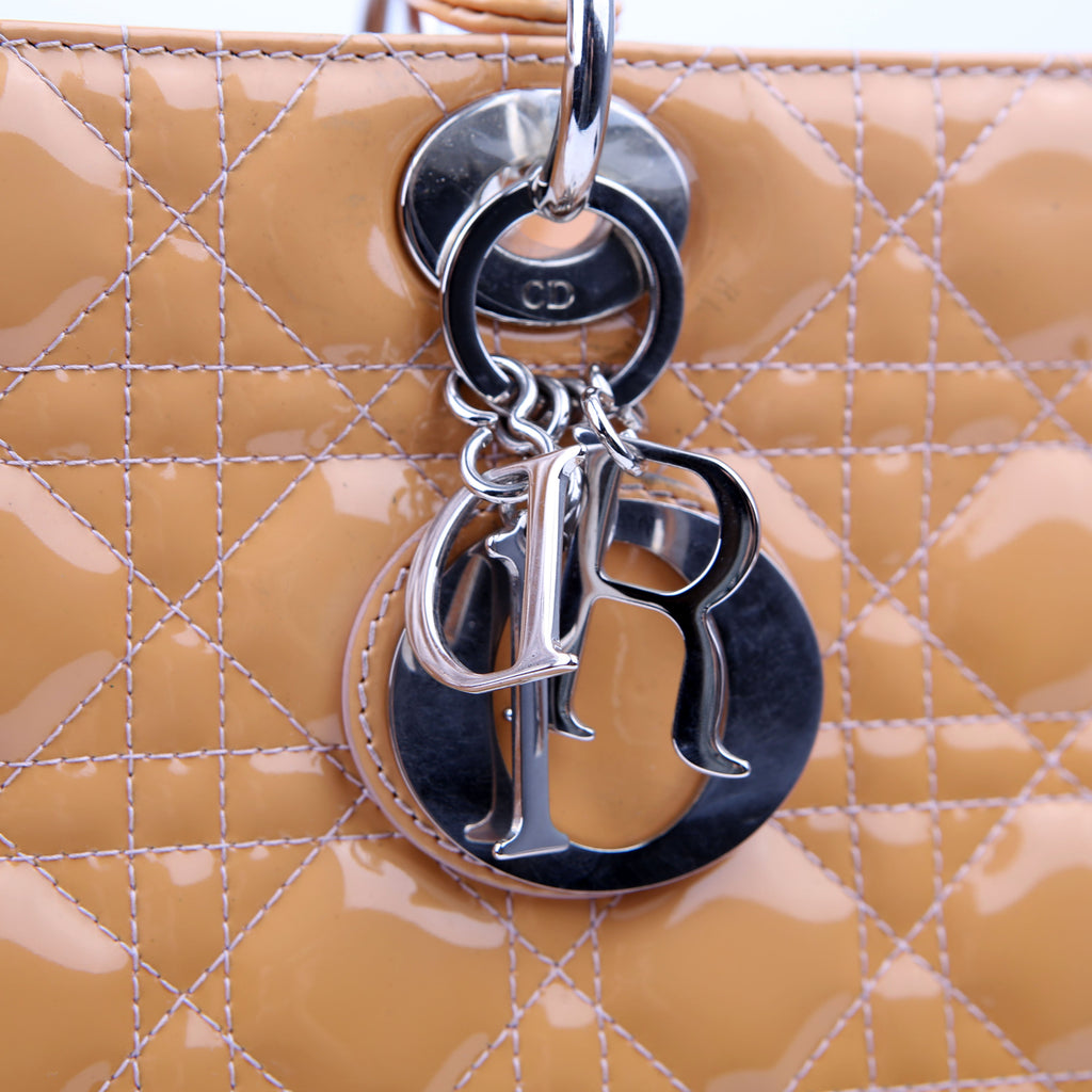 Christian Dior Lady Dior Large Cannage Patent Yellow
