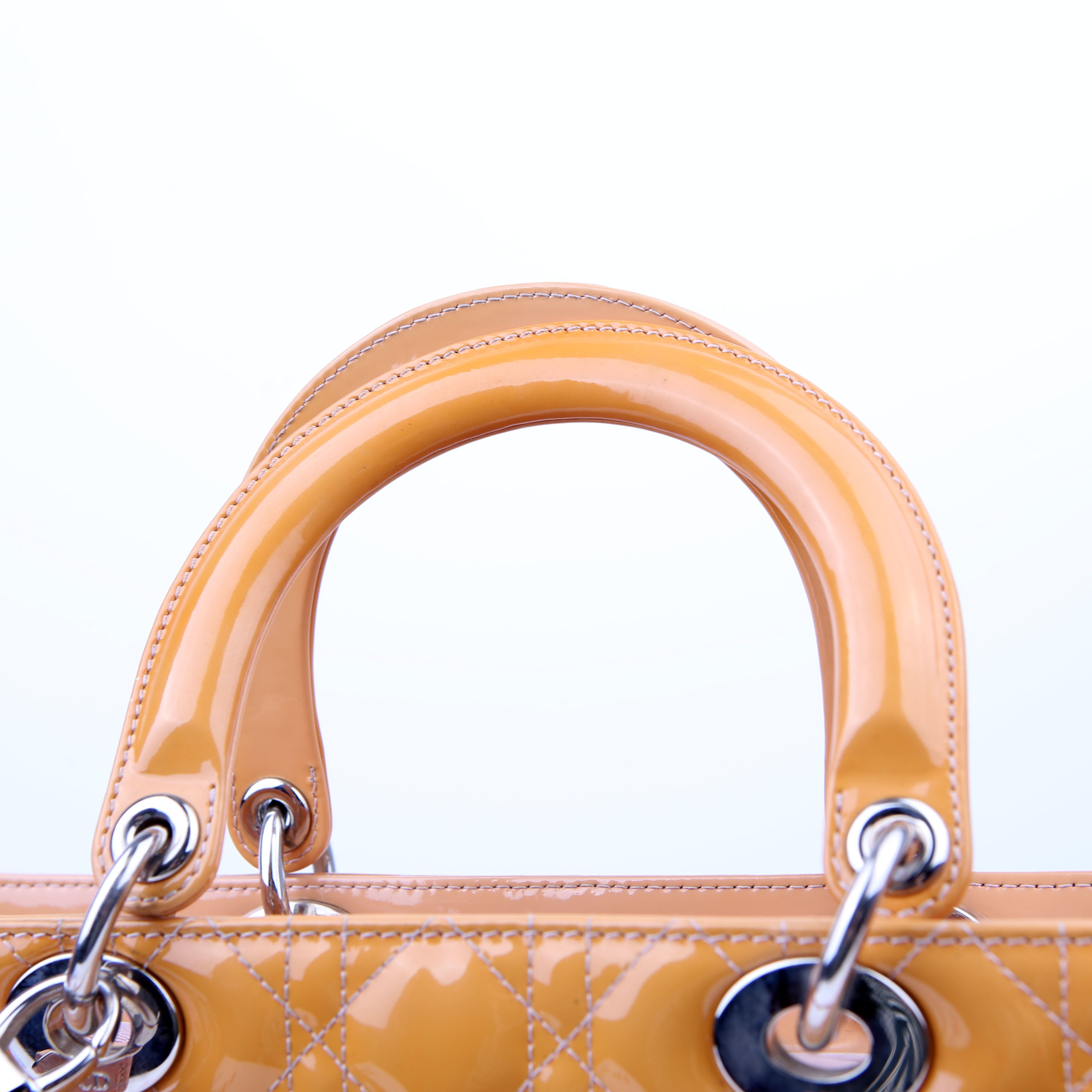 Christian Dior Lady Dior Large Cannage Patent Yellow