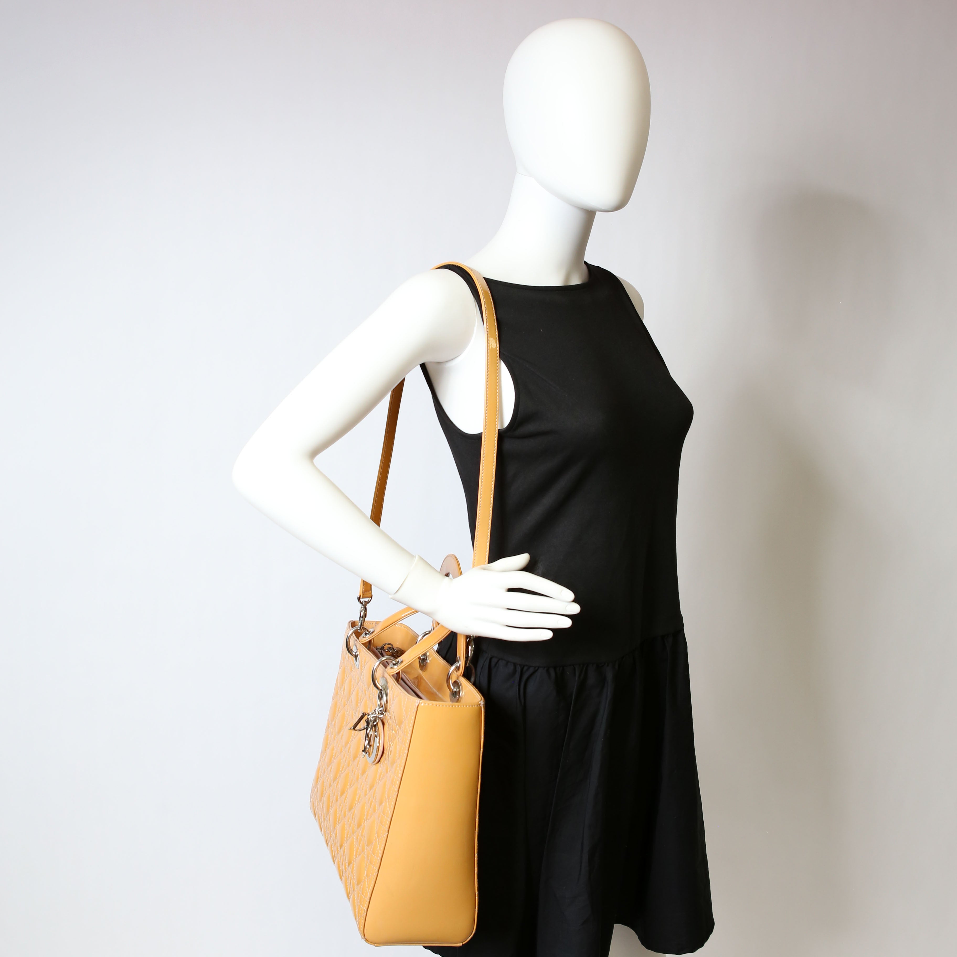 Christian Dior Lady Dior Large Cannage Patent Yellow