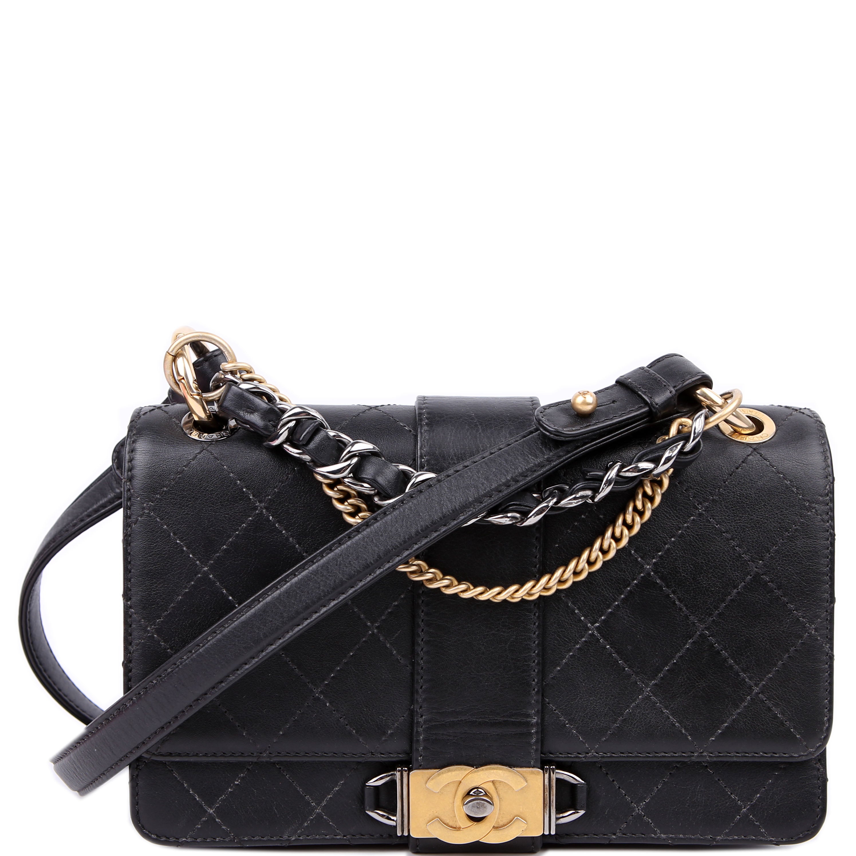 Chanel Double Chain Top Handle Flap Calfskin 26M Black