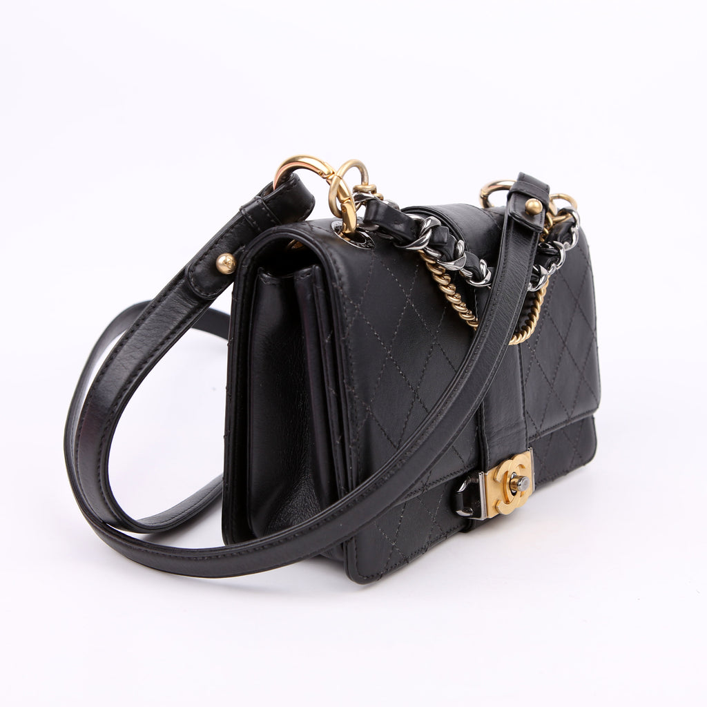Chanel Double Chain Top Handle Flap Calfskin 26M Black
