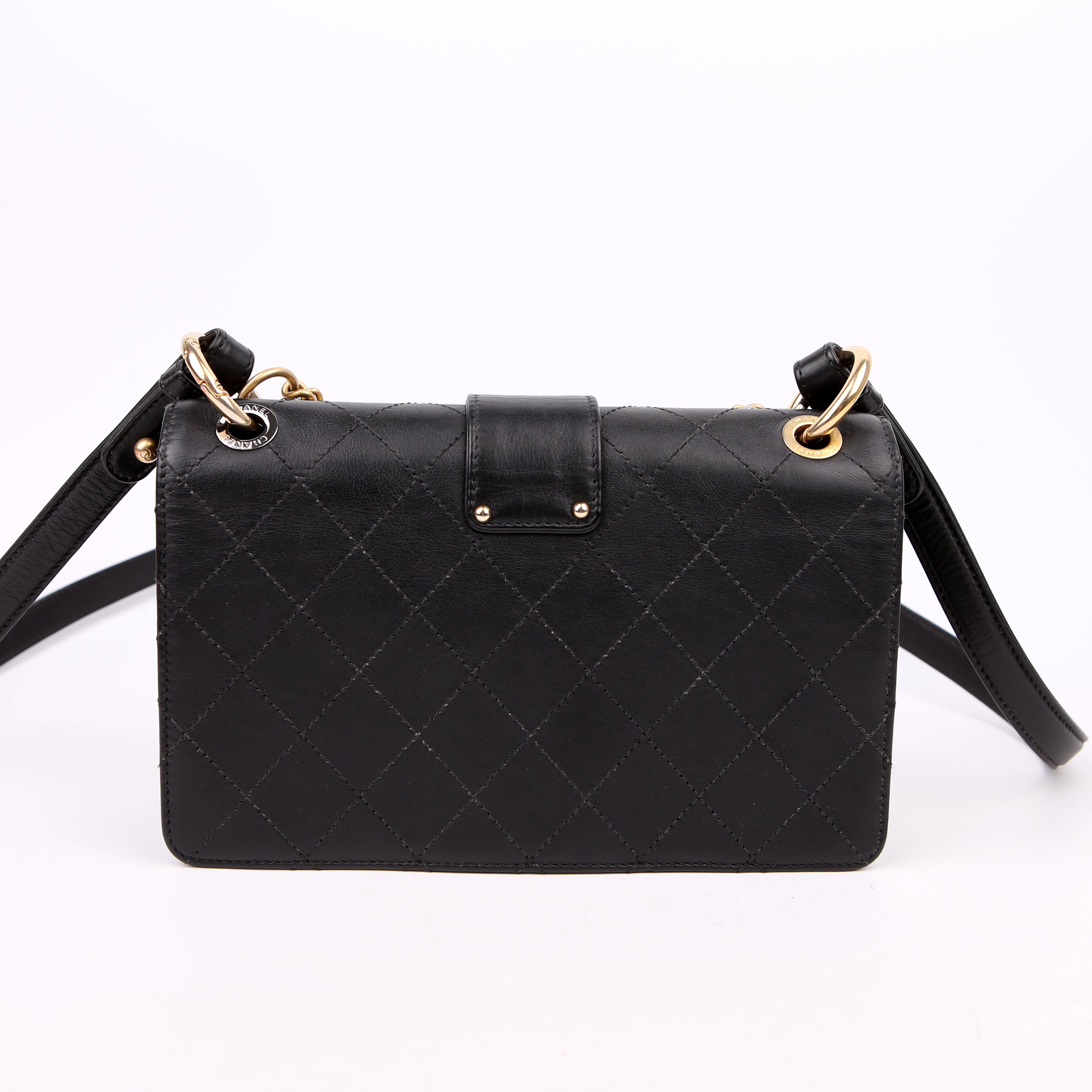 Chanel Double Chain Top Handle Flap Calfskin 26M Black