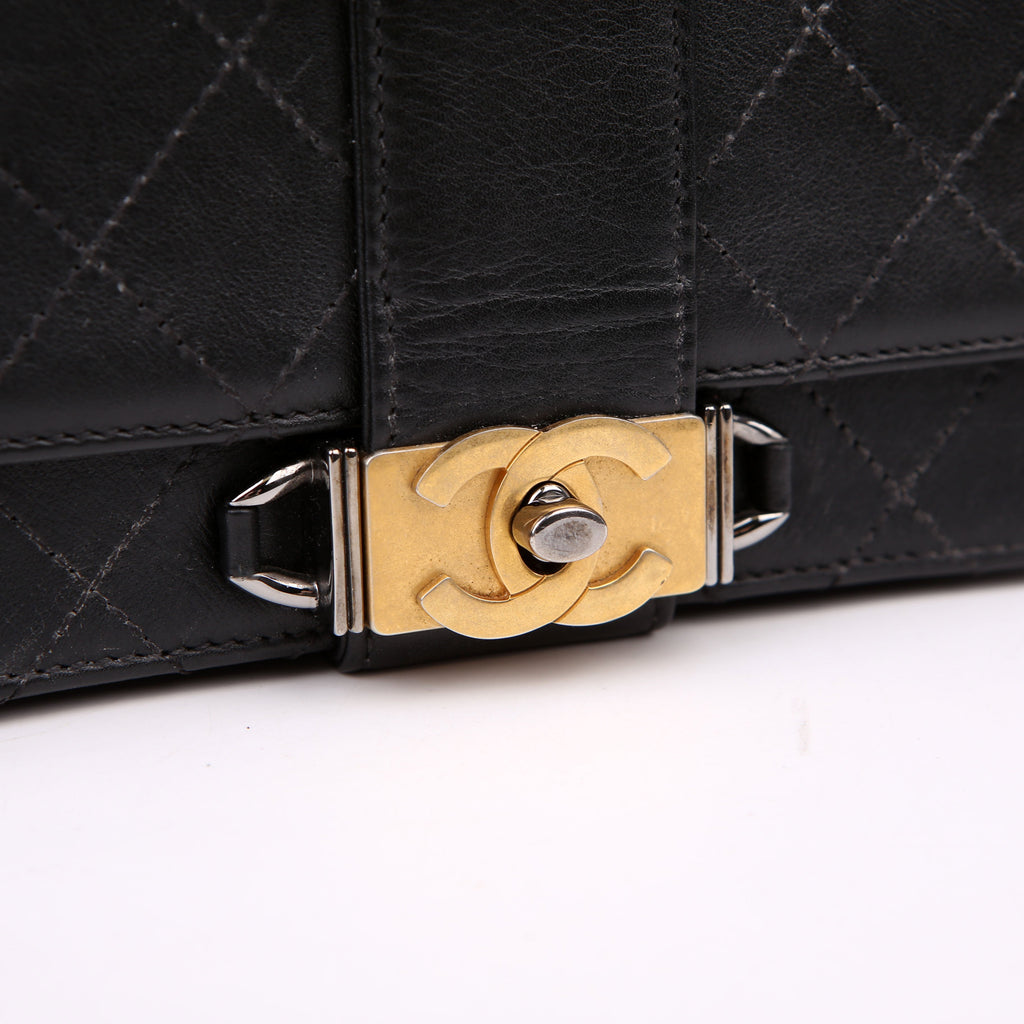 Chanel Double Chain Top Handle Flap Calfskin 26M Black