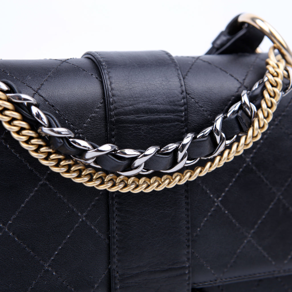 Chanel Double Chain Top Handle Flap Calfskin 26M Black
