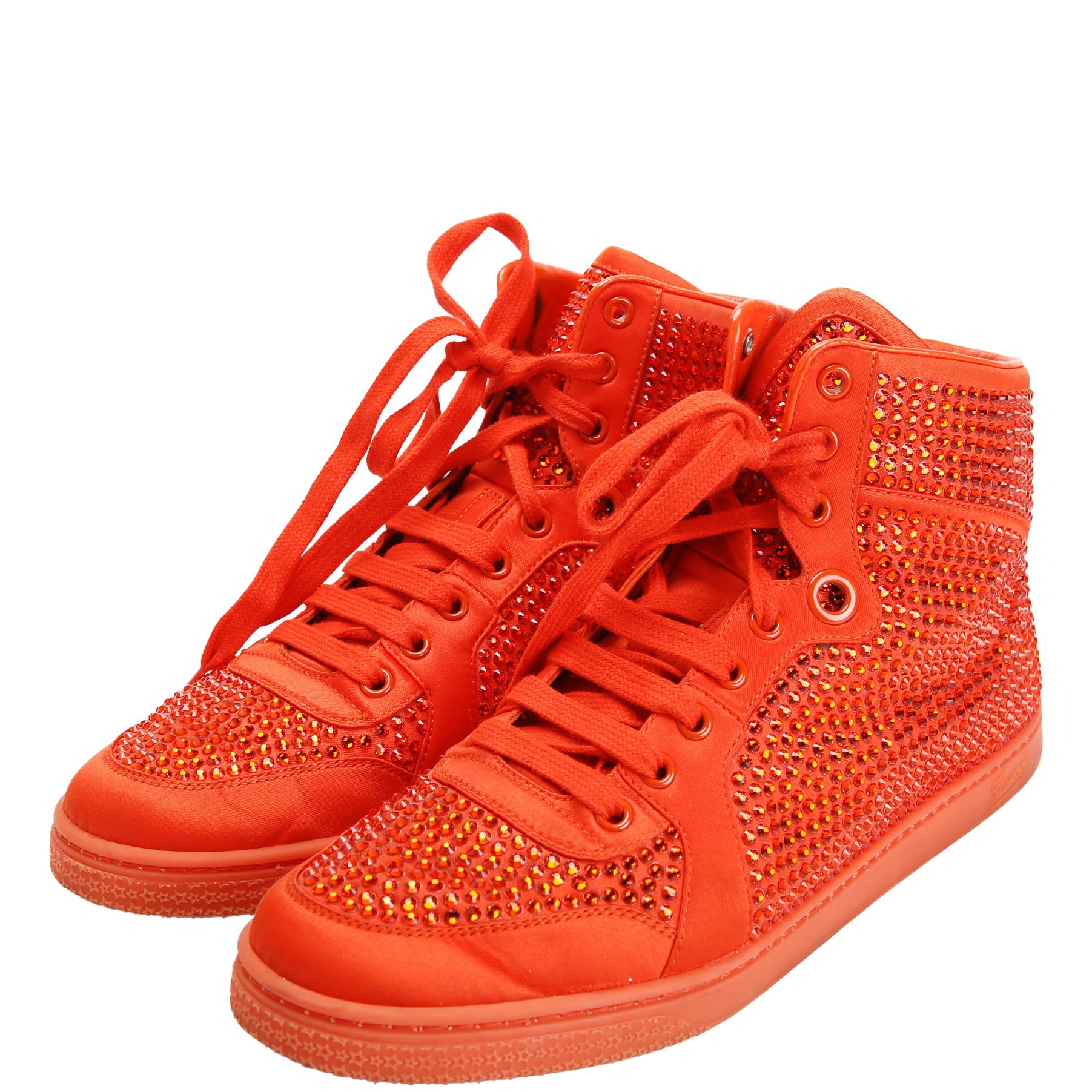 Gucci Satin Crystal High Top Sneakers Size 40 Orange