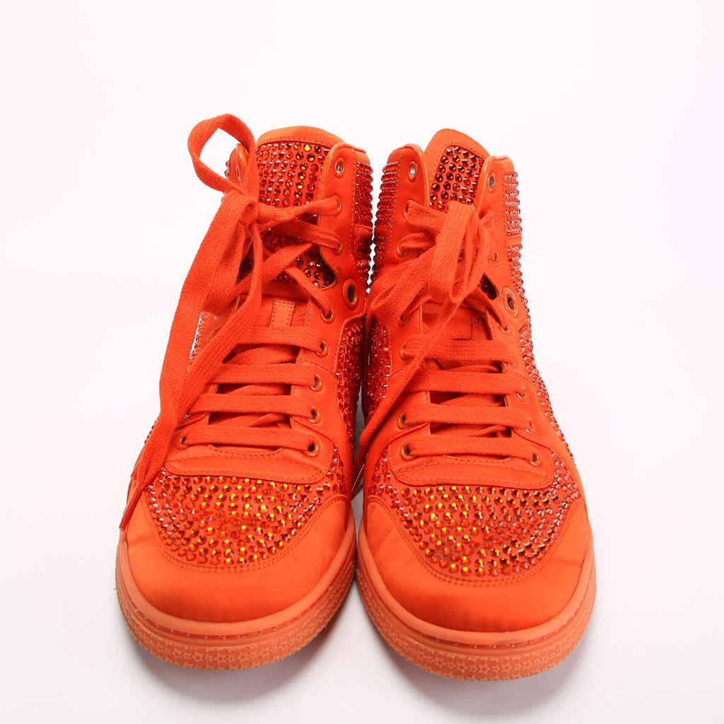 Gucci Satin Crystal High Top Sneakers Size 40 Orange