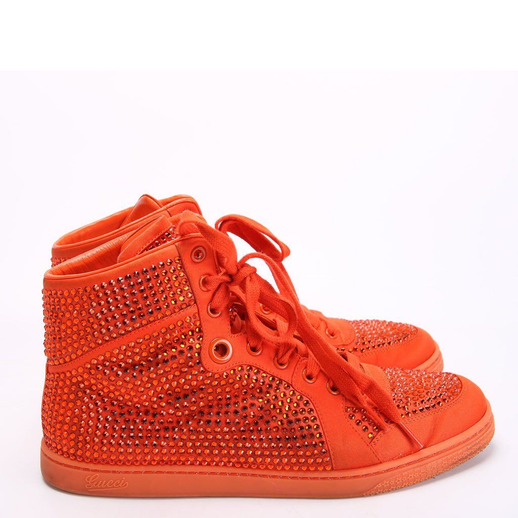 Gucci Satin Crystal High Top Sneakers Size 40 Orange