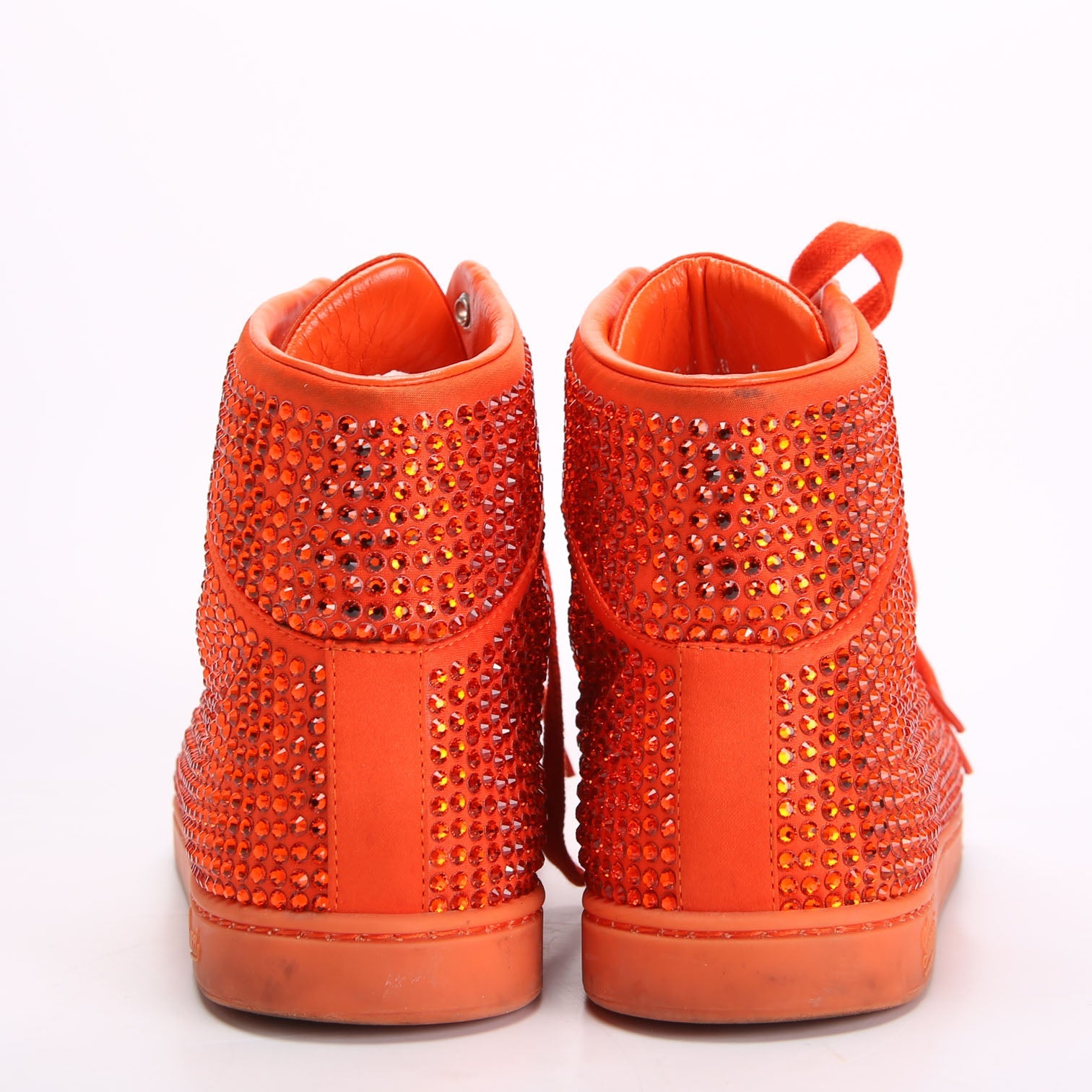 Gucci Satin Crystal High Top Sneakers Size 40 Orange