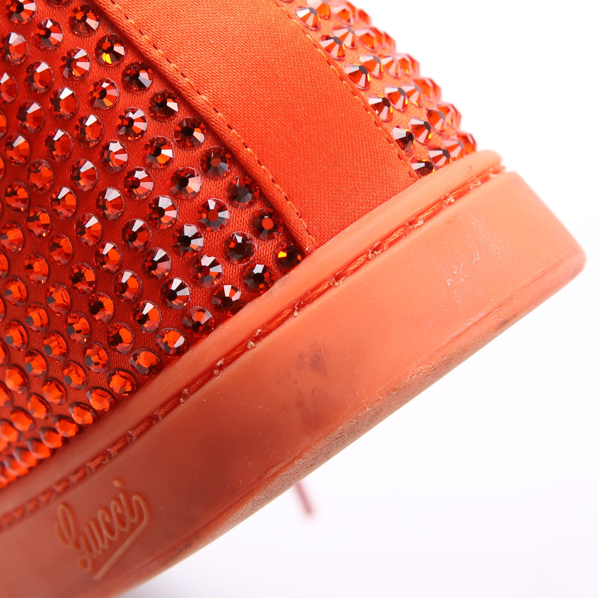 Gucci Satin Crystal High Top Sneakers Size 40 Orange