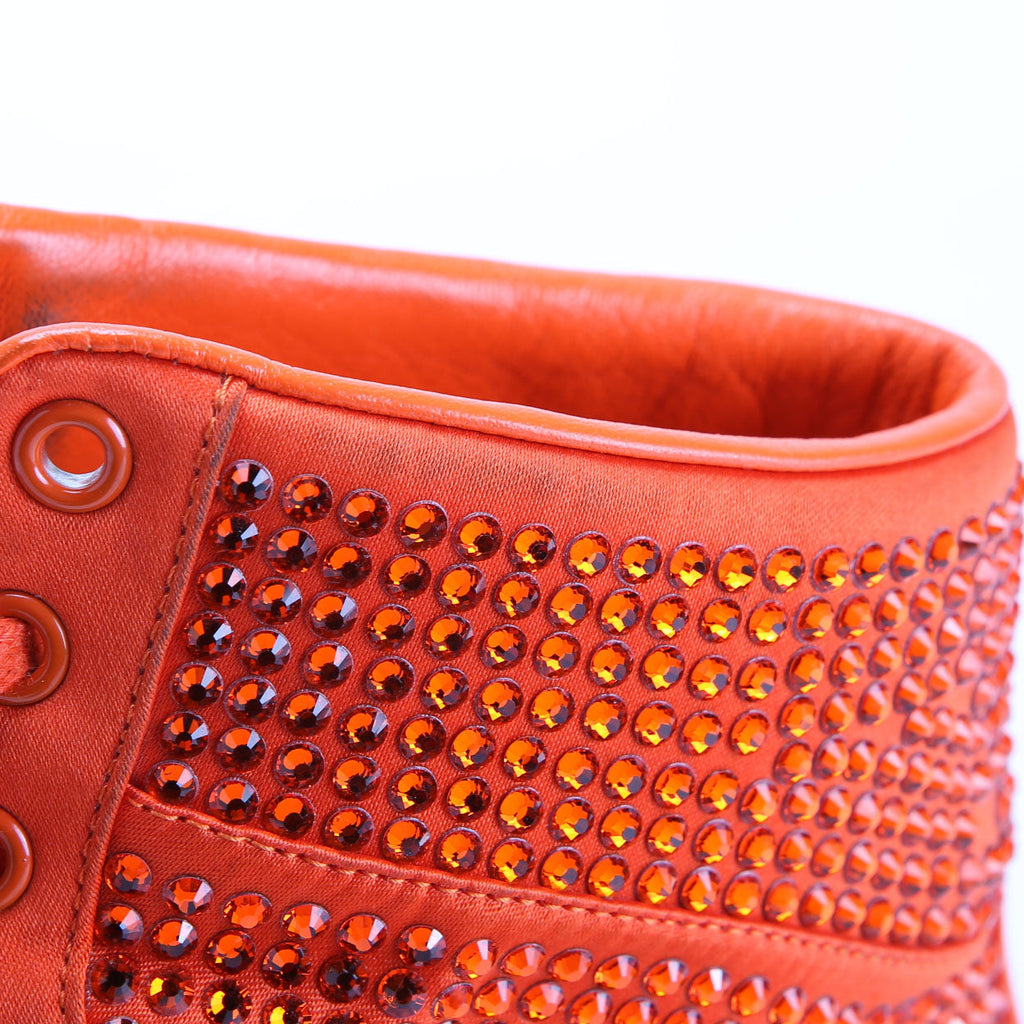 Gucci Satin Crystal High Top Sneakers Size 40 Orange