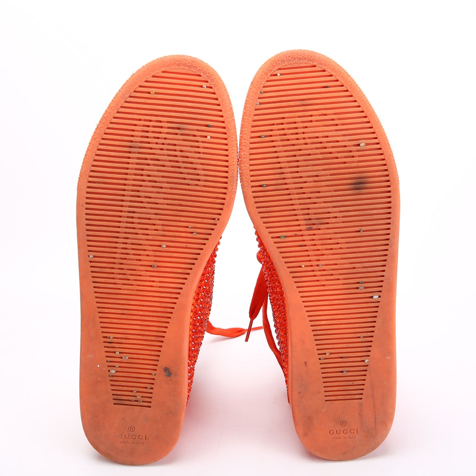 Gucci Satin Crystal High Top Sneakers Size 40 Orange