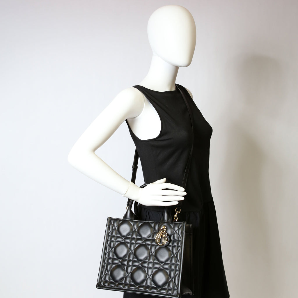 Christian Dior Book Tote Small Lambskin Cannage Black