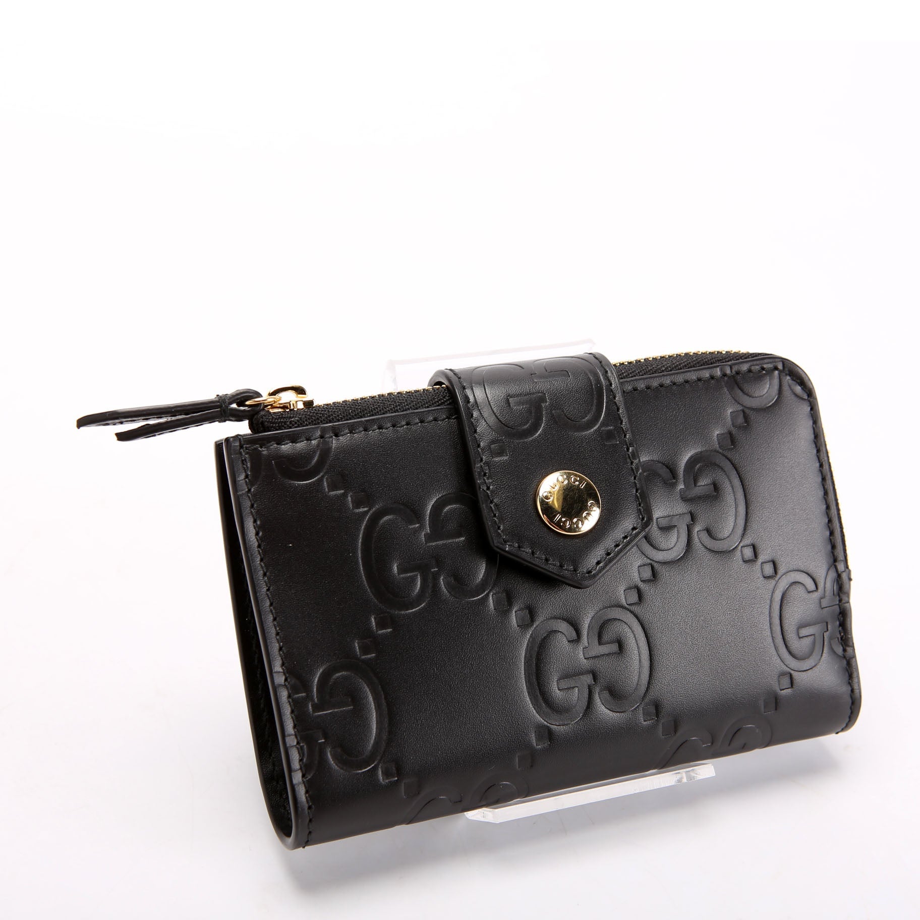 Gucci 790131 Jumbo GG Leather Medium Bifold Wallet Black