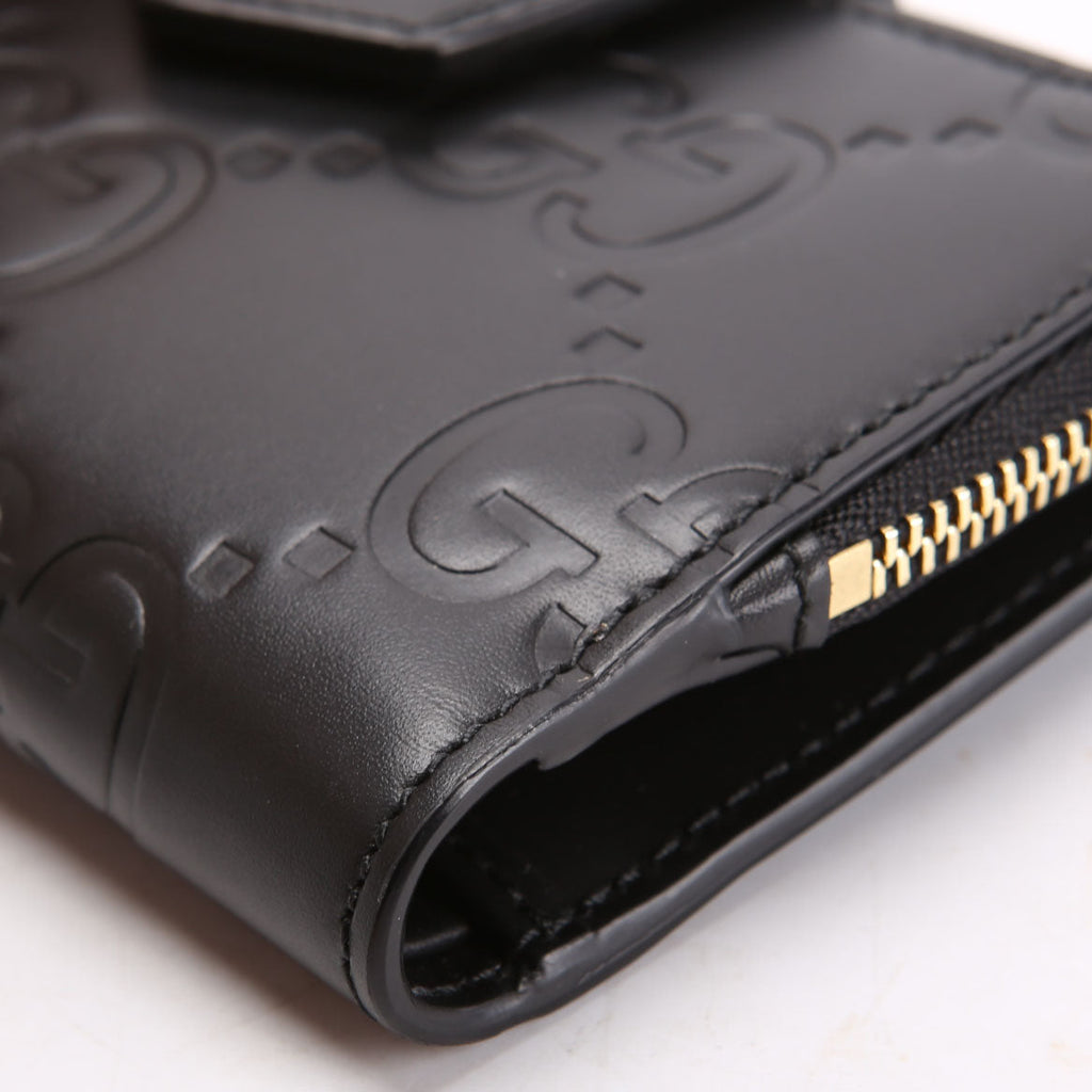 Gucci 790131 Jumbo GG Leather Medium Bifold Wallet Black