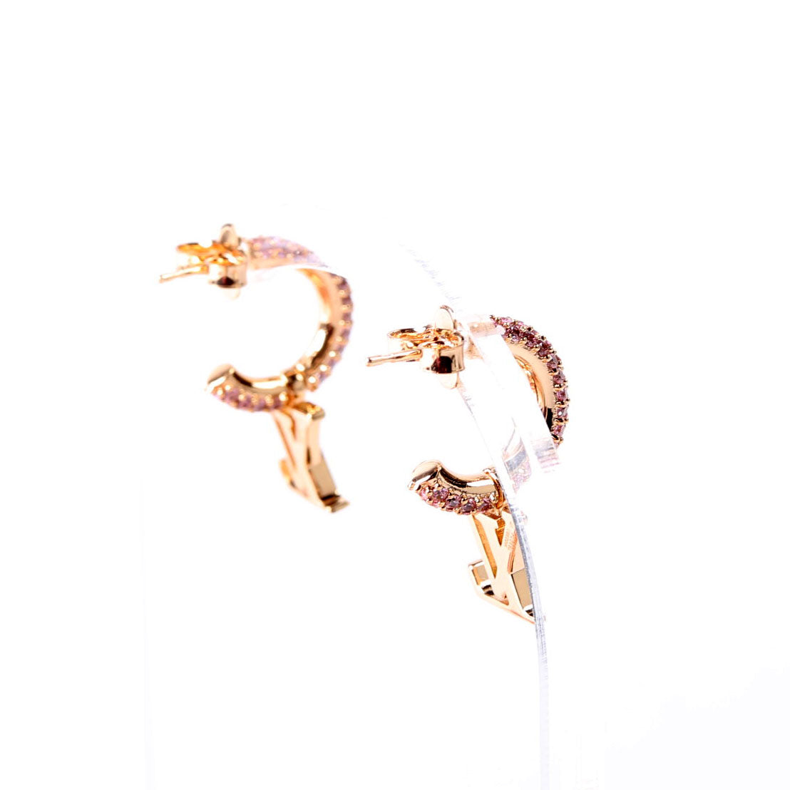 Louis Vuitton LV Iconic Hoops With Crystals Earrings Pink/Gold