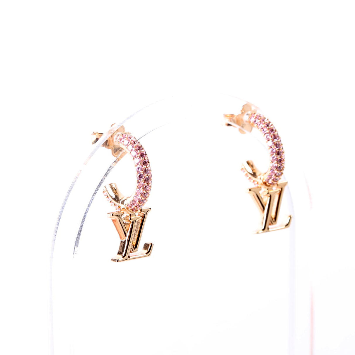Louis Vuitton LV Iconic Hoops With Crystals Earrings Pink/Gold