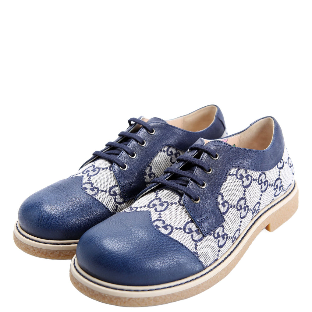 Gucci GG Canvas Lace-Up Brogue Oxfords Size 35 Blue