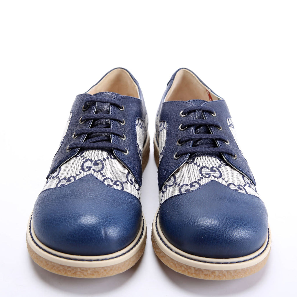Gucci GG Canvas Lace-Up Brogue Oxfords Size 35 Blue