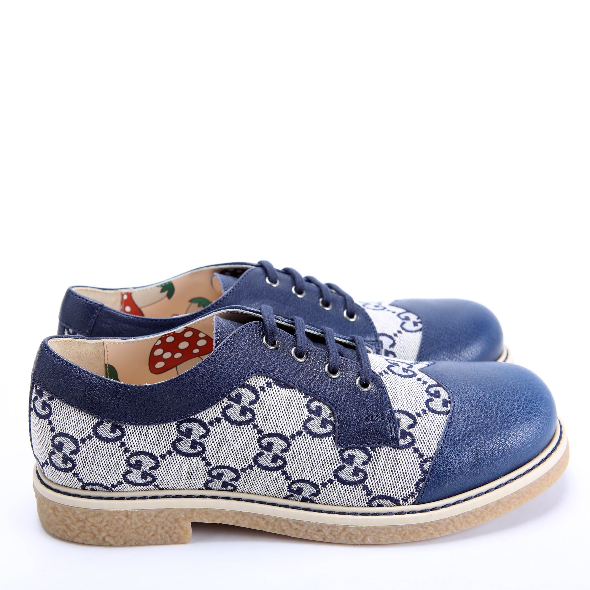 Gucci GG Canvas Lace-Up Brogue Oxfords Size 35 Blue