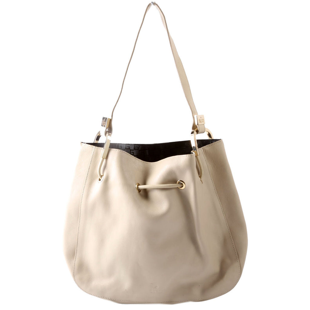 Gucci 001.3748 Leather Drawstring Hobo Beige/Black