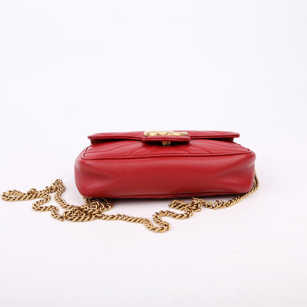 Gucci 476433 Marmont Leather Super Mini Flap Red