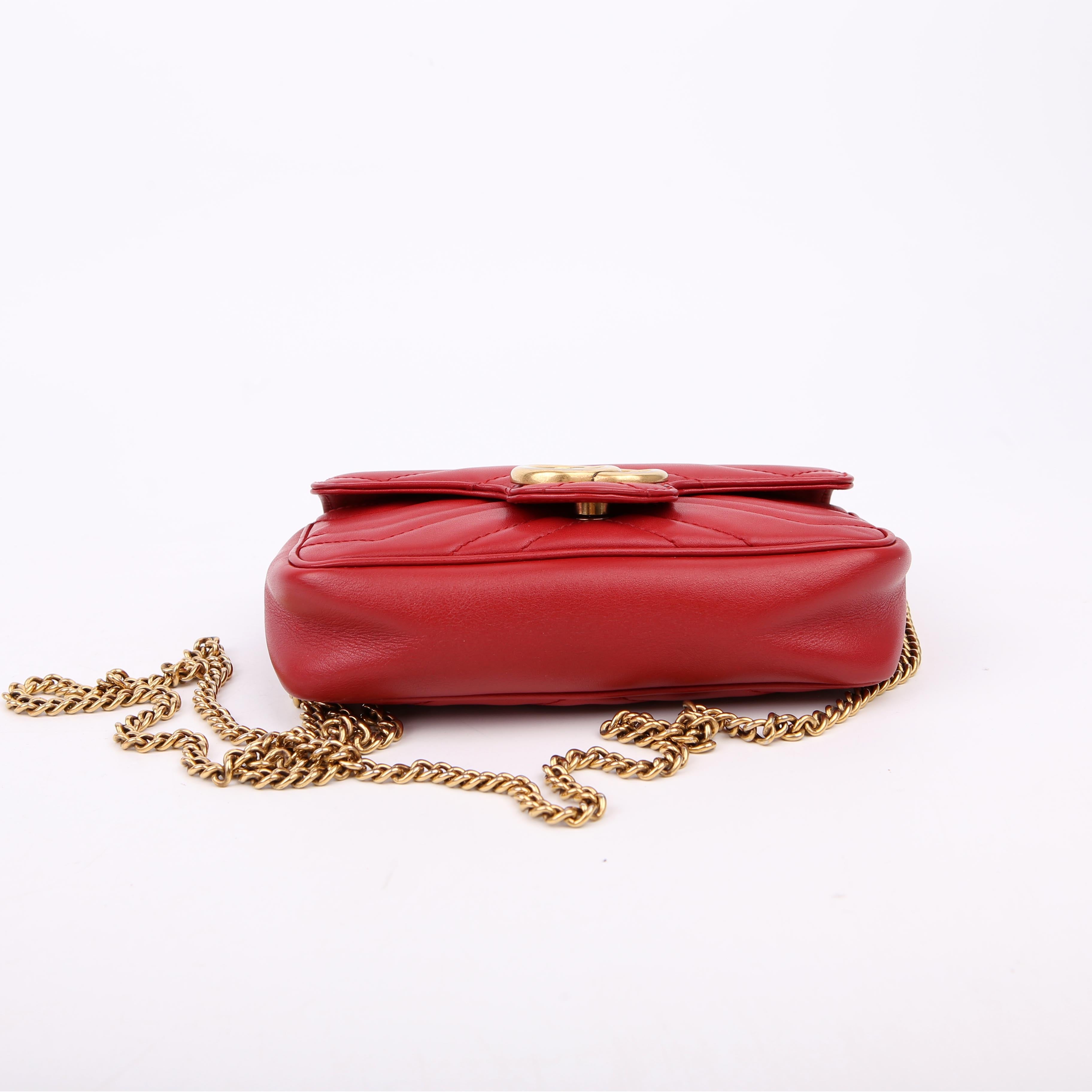 Gucci 476433 Marmont Leather Super Mini Flap Red
