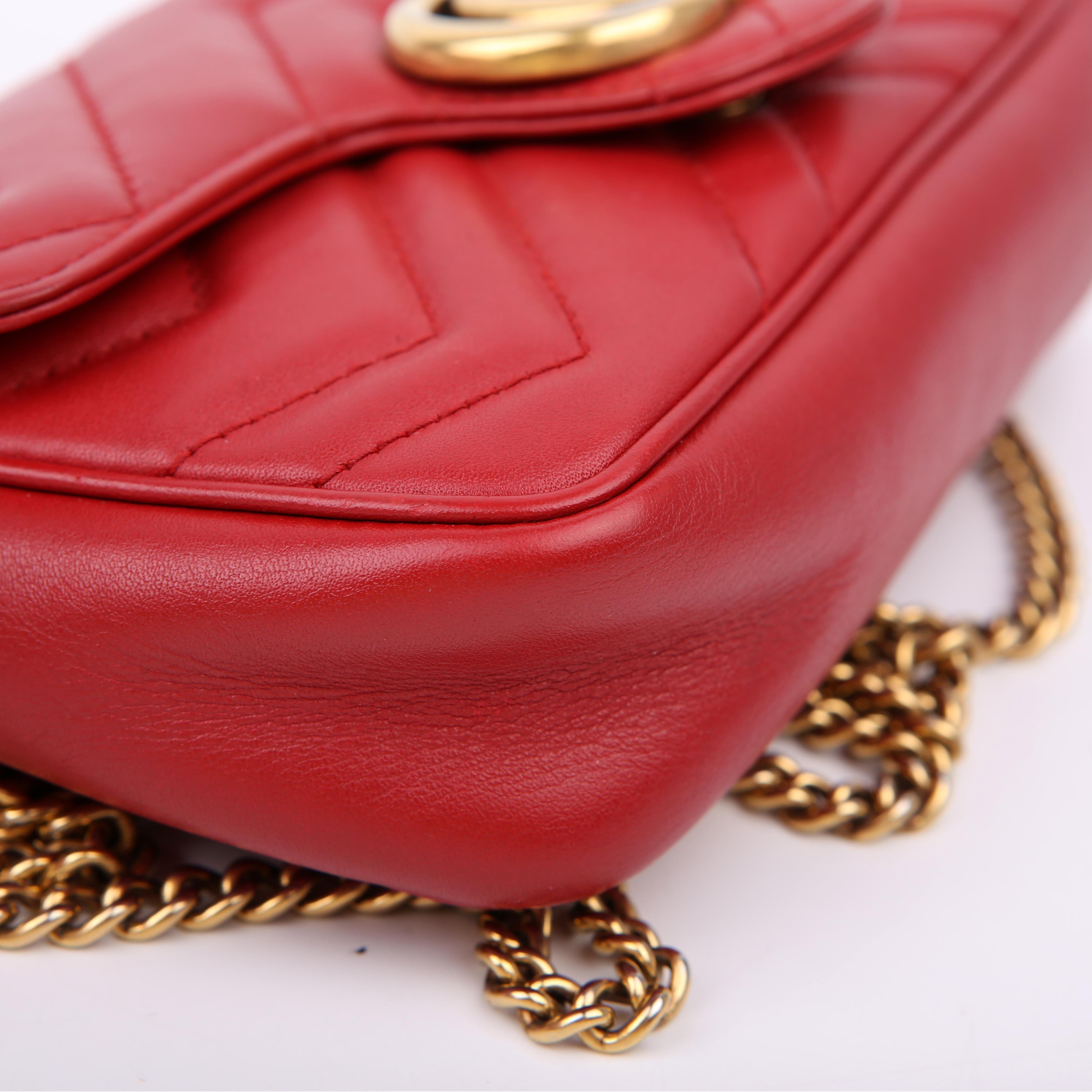 Gucci 476433 Marmont Leather Super Mini Flap Red