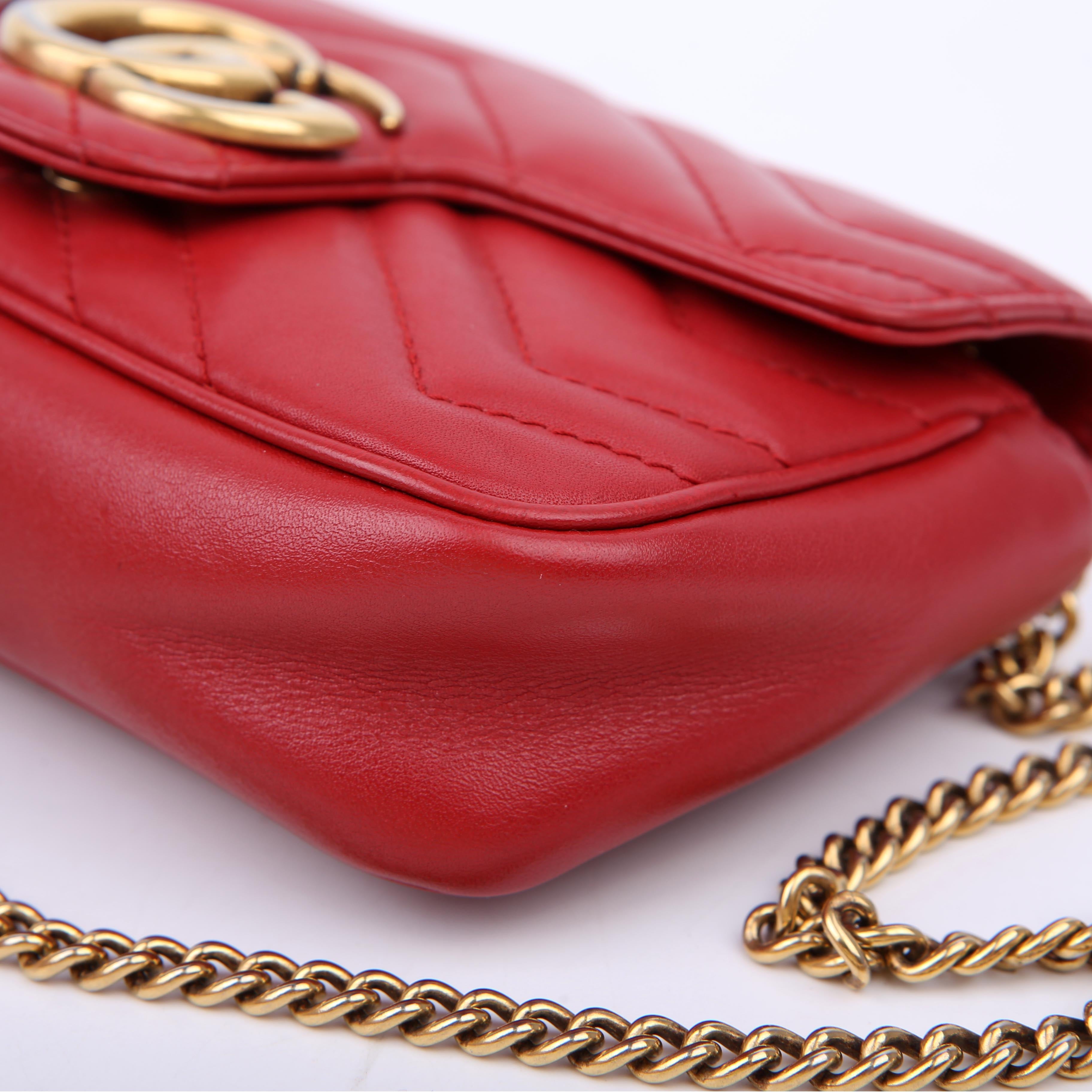 Gucci 476433 Marmont Leather Super Mini Flap Red
