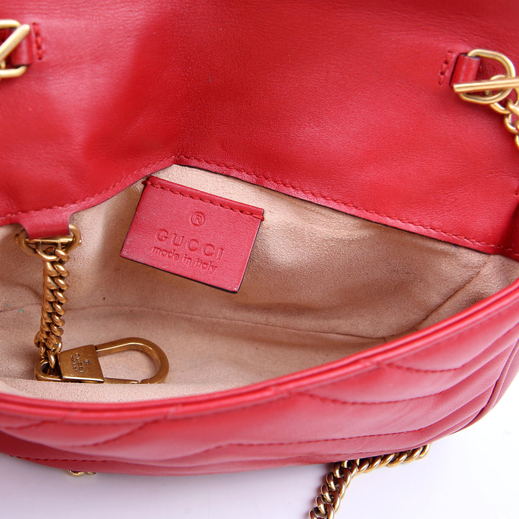 Gucci 476433 Marmont Leather Super Mini Flap Red