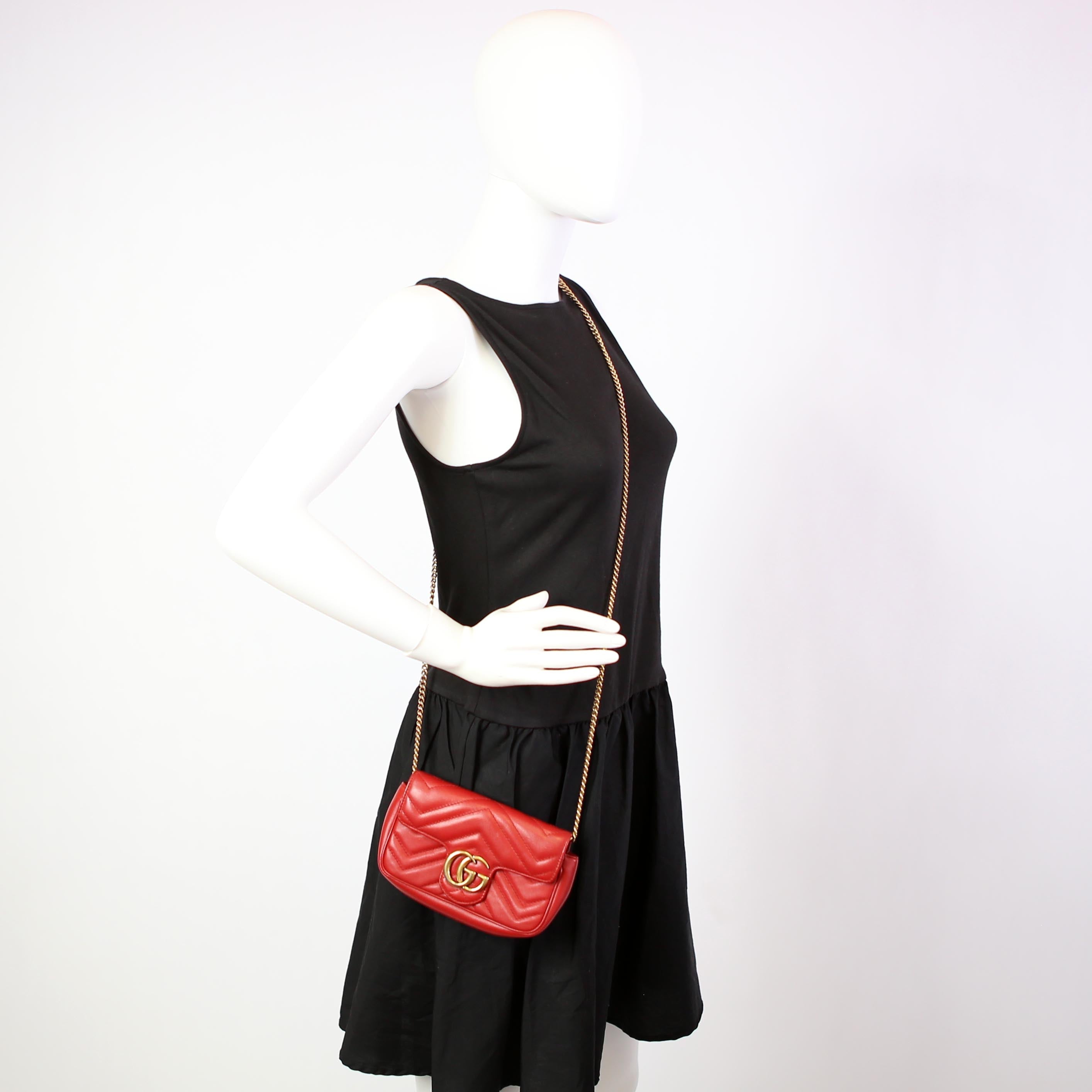 Gucci 476433 Marmont Leather Super Mini Flap Red