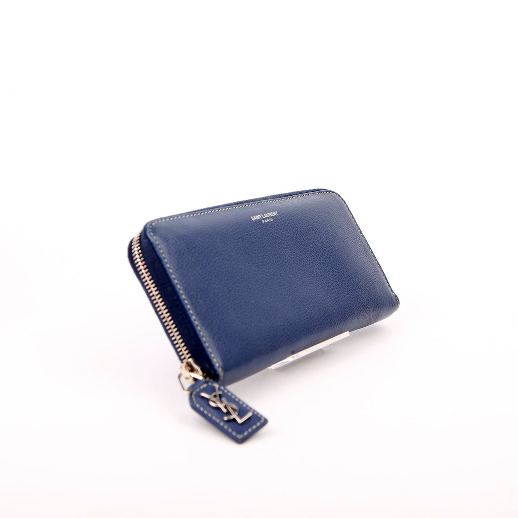 Saint Laurent Logo Zip Around Wallet 414680 Blue