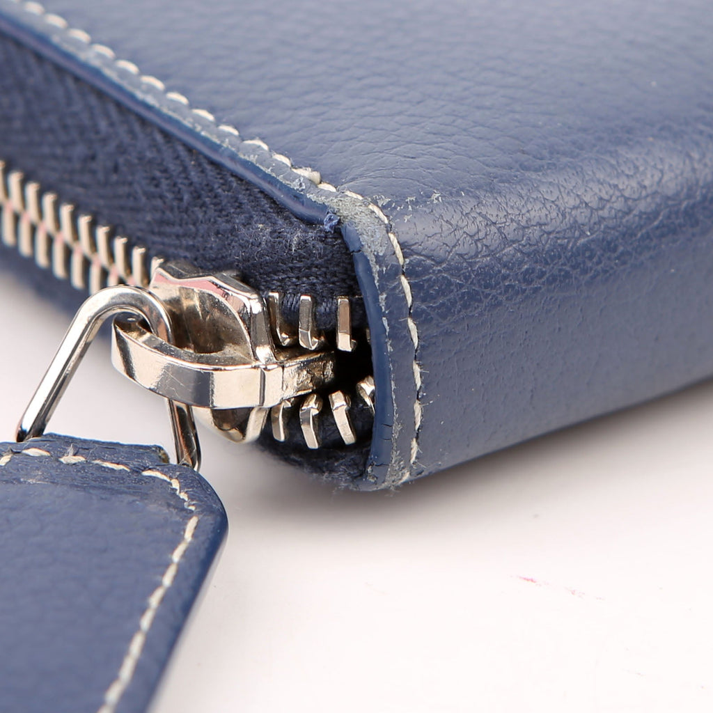 Saint Laurent Logo Zip Around Wallet 414680 Blue