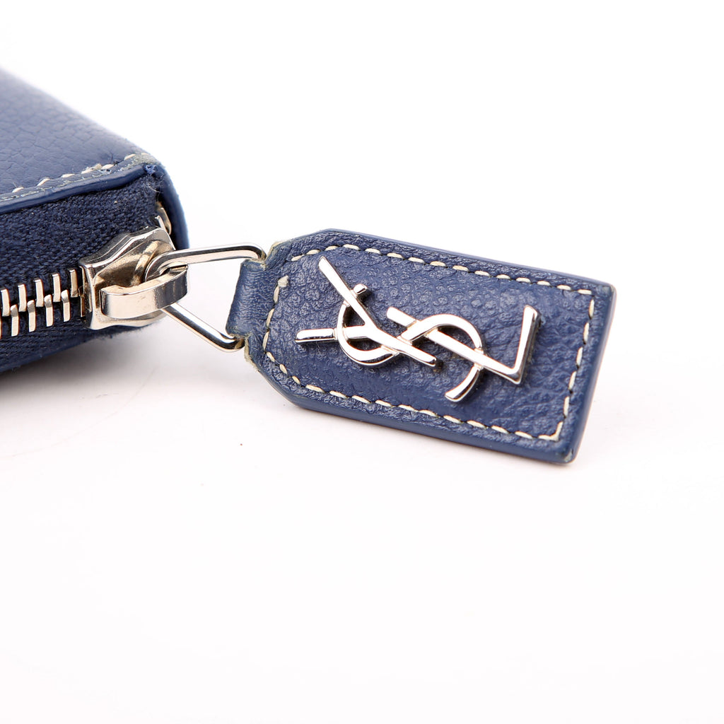 Saint Laurent Logo Zip Around Wallet 414680 Blue
