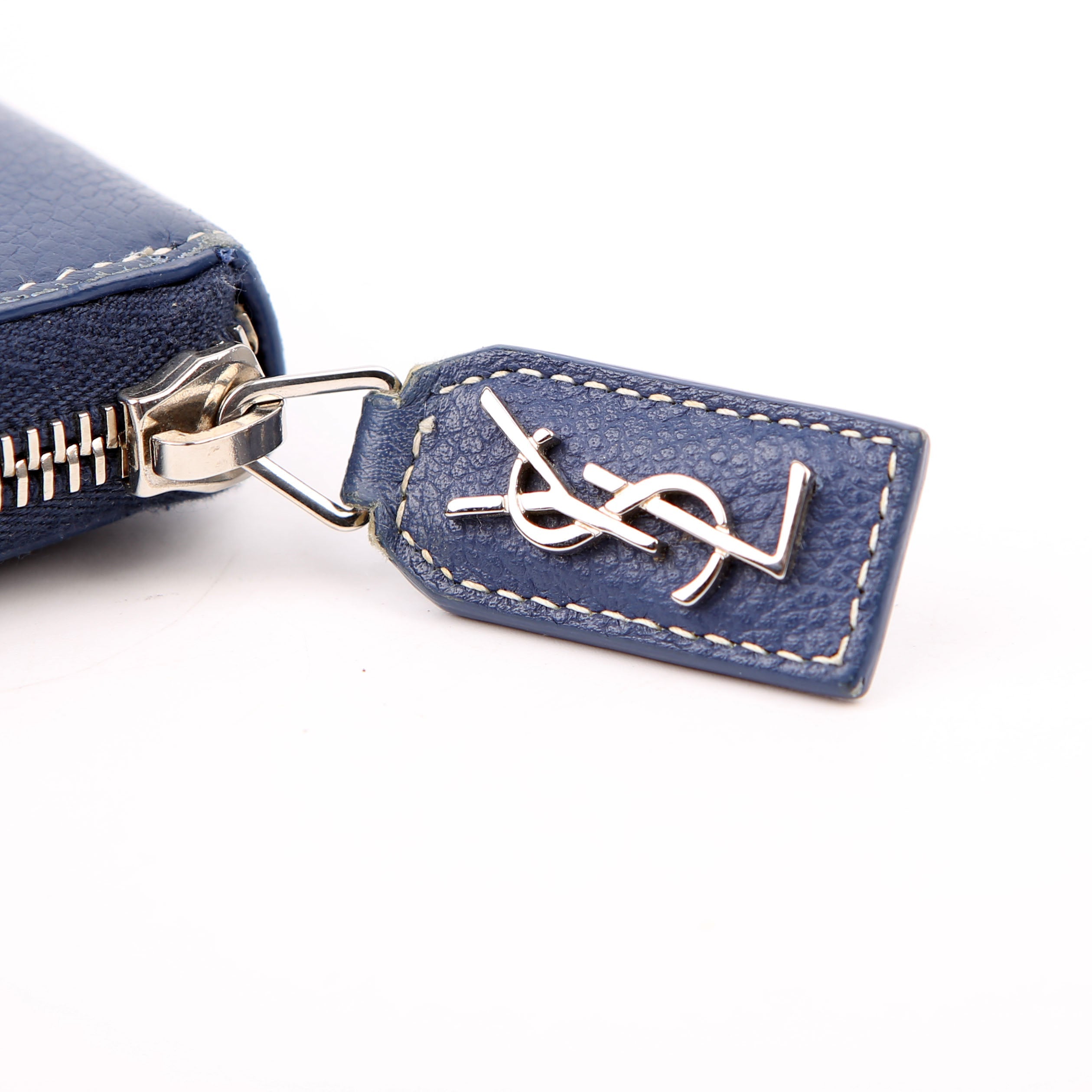 Saint Laurent Logo Zip Around Wallet 414680 Blue