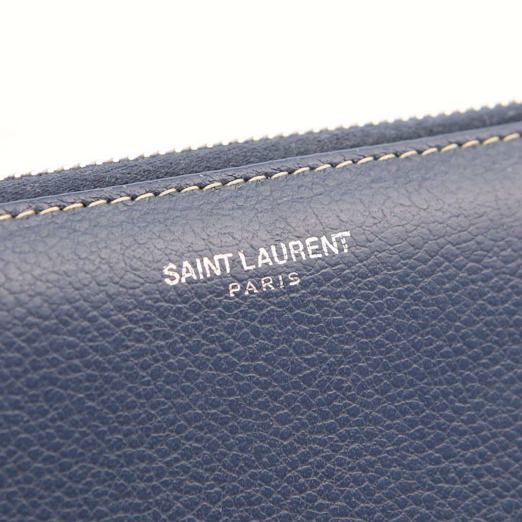 Saint Laurent Logo Zip Around Wallet 414680 Blue